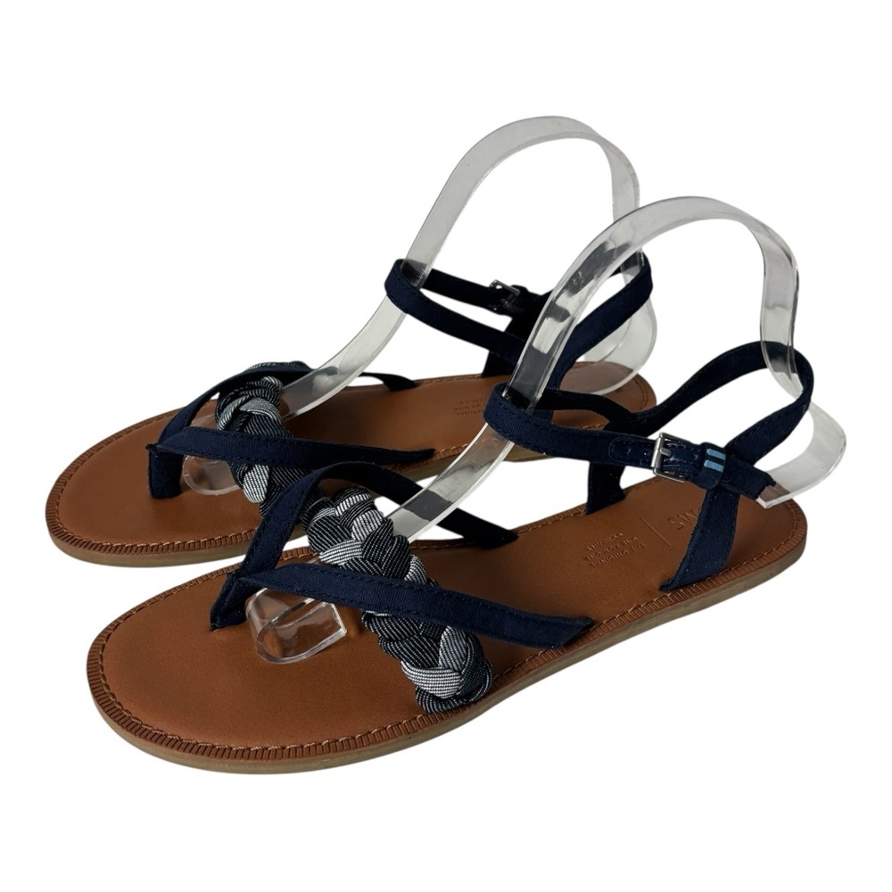 Toms Navy Braided Strap Leather Footbed Sandals. Sz 8.5w